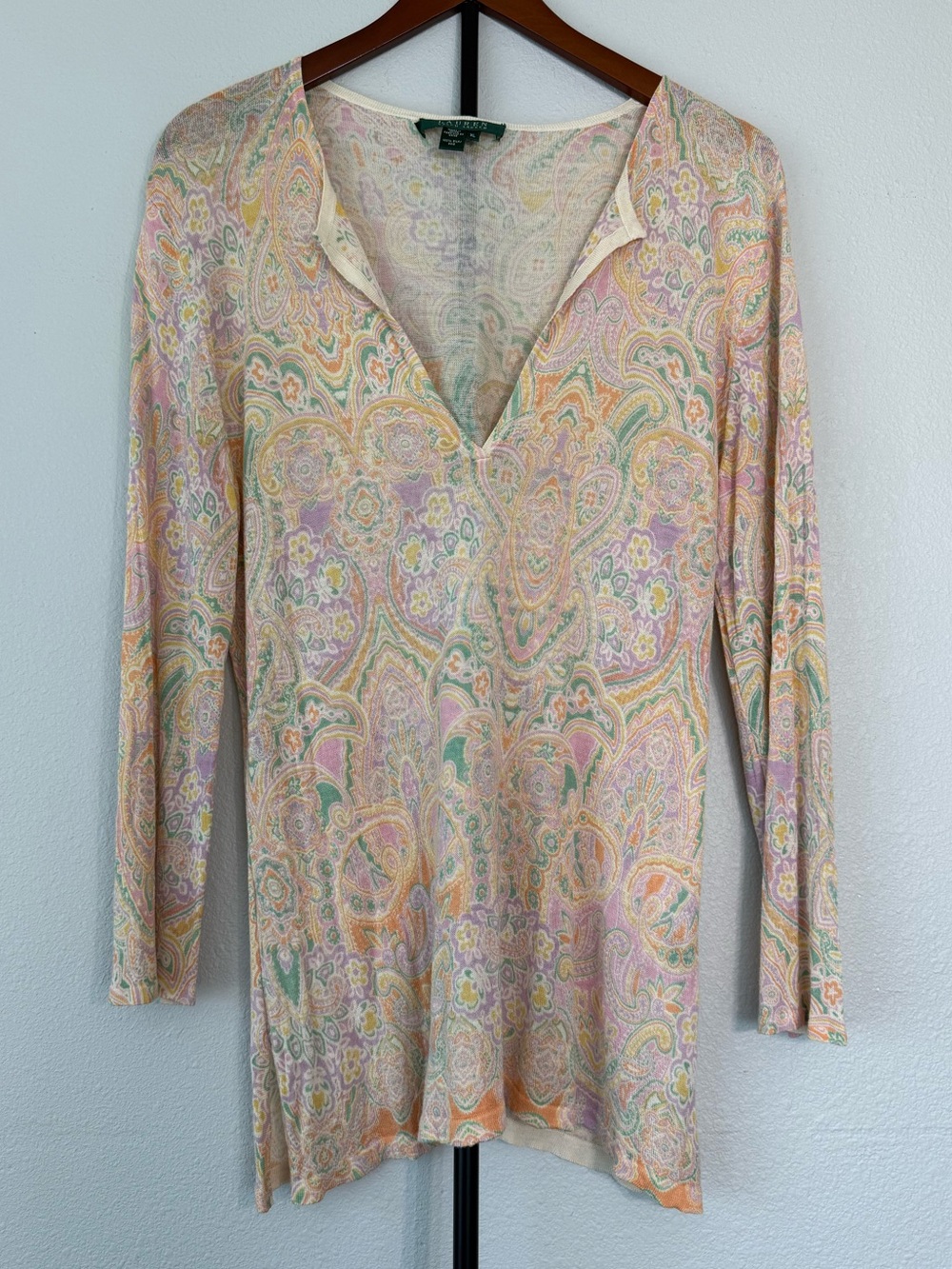 Lauren Ralph Lauren 100% Silk Paisley V-Neck Blouse Multicolor Women Size L - Picture 8 of 12